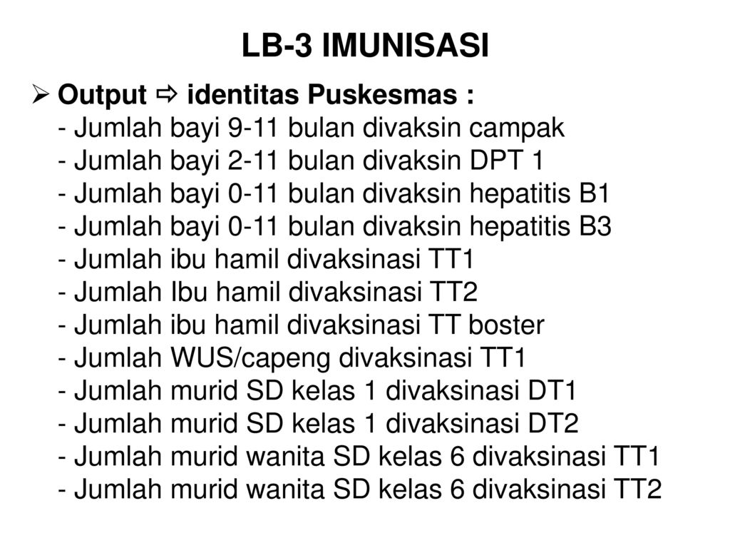 LB-3 IMUNISASI Output  identitas Puskesmas :