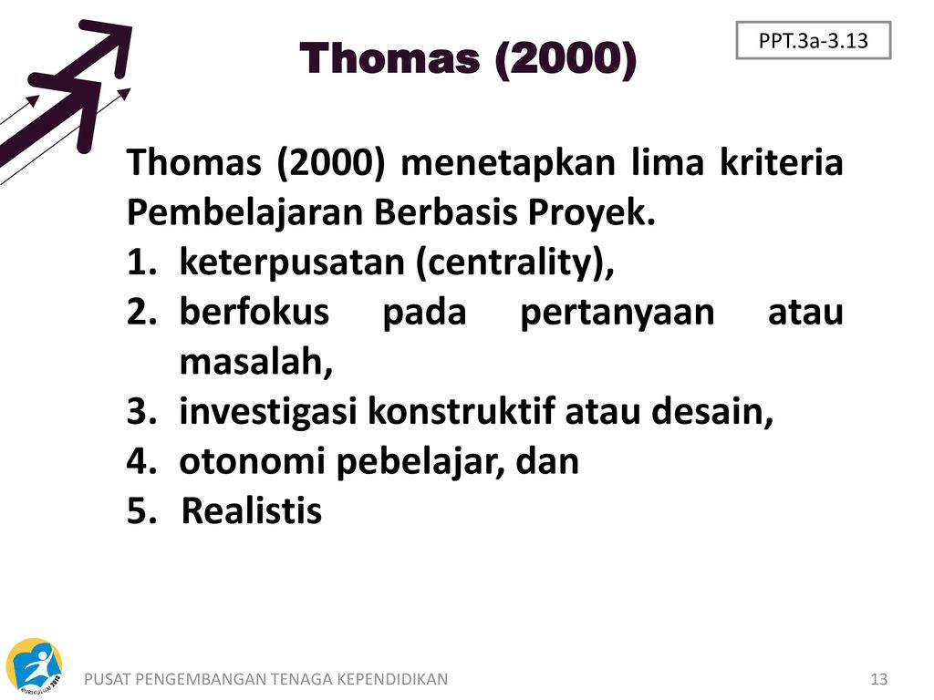 Thomas (2000) menetapkan lima kriteria Pembelajaran Berbasis Proyek.