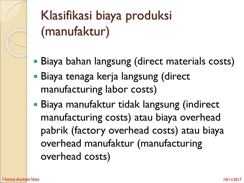 Klasifikasi biaya produksi (manufaktur)