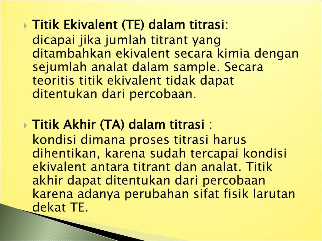 Titik Ekivalent (TE) dalam titrasi: