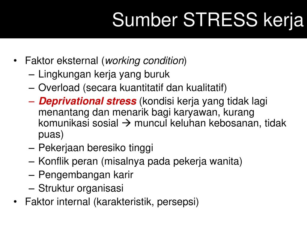 Sumber STRESS kerja Faktor eksternal (working condition)