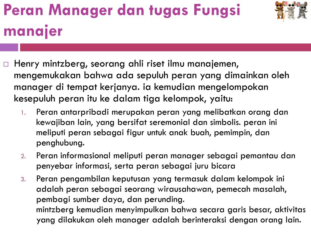 Peran Manager dan tugas Fungsi manajer