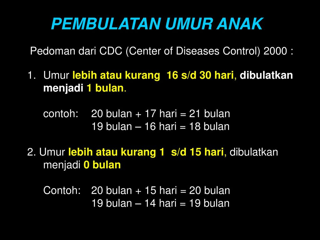 10 PEMBULATAN UMUR ANAK. Pedoman dari CDC (Center of Diseases Control) 2000 :