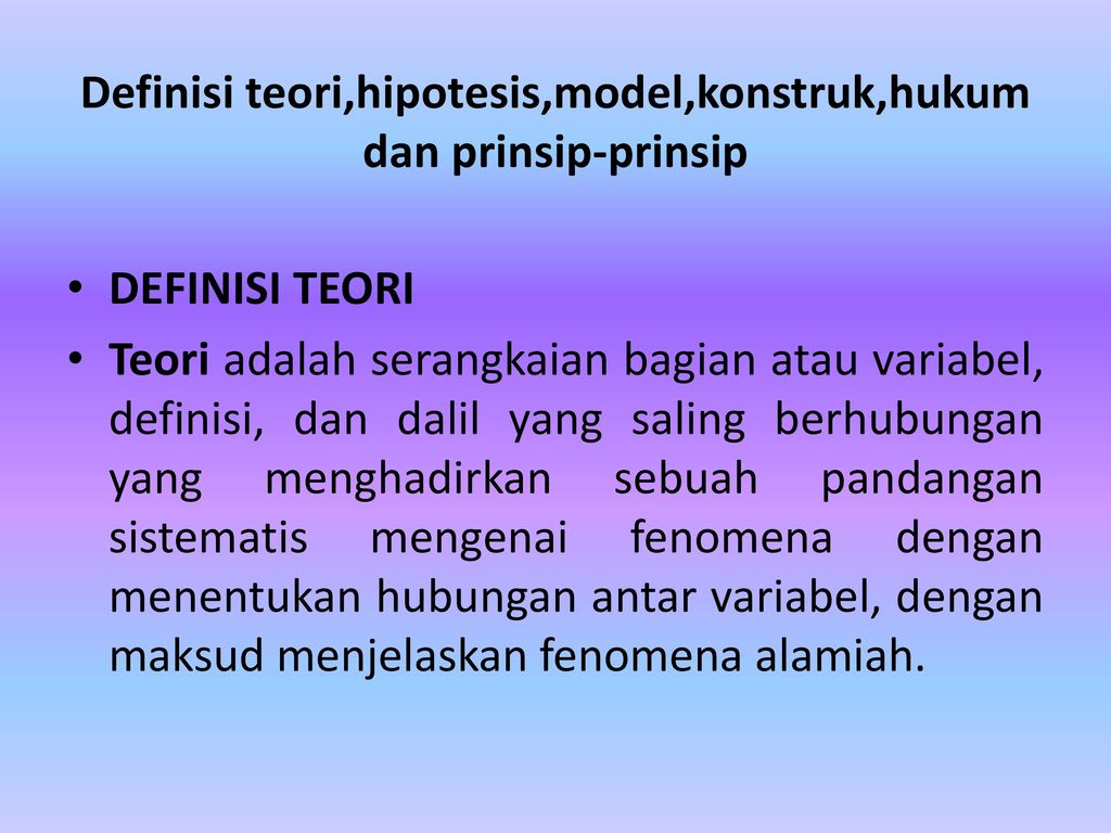 Definisi Teori Hipotesis Model Konstruk Hukum Dan Prinsip Prinsip Ppt Download