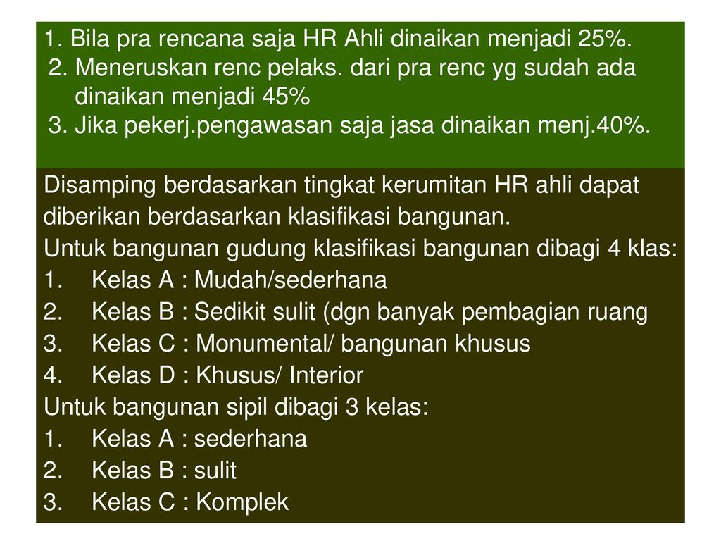 1. Bila pra rencana saja HR Ahli dinaikan menjadi 25%. 2