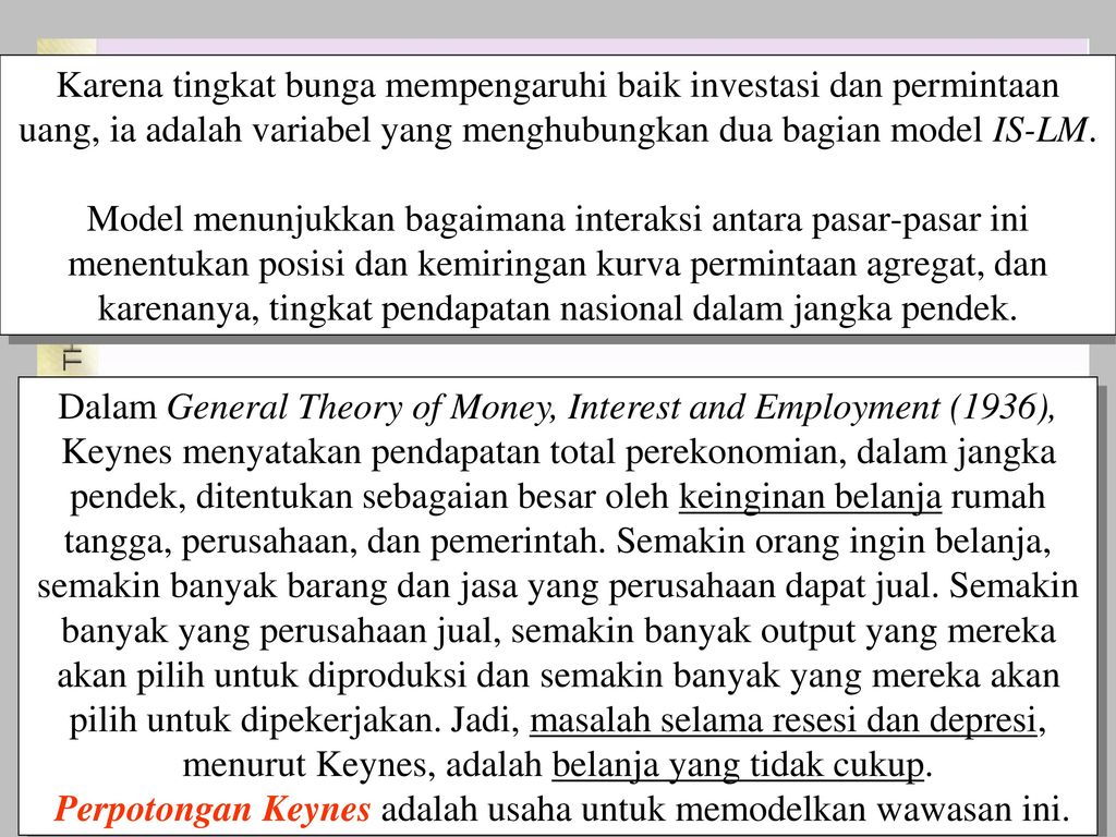 Dalam General Theory of Money, Interest and Employment (1936),