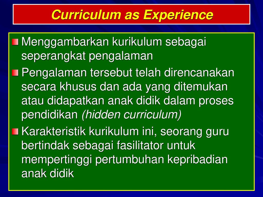Curriculum as Experience