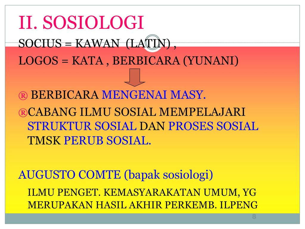 II. SOSIOLOGI SOCIUS = KAWAN (LATIN) ,