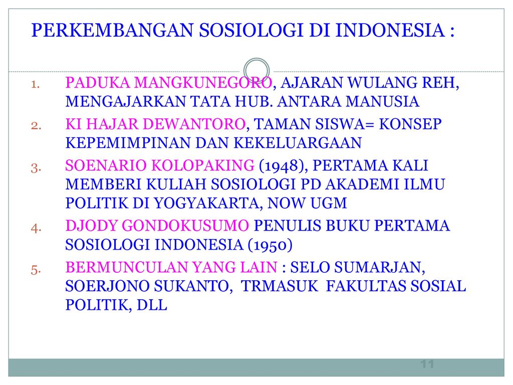 PERKEMBANGAN SOSIOLOGI DI INDONESIA :