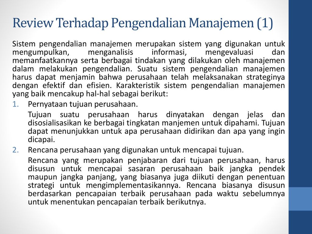 Review Terhadap Pengendalian Manajemen (1)