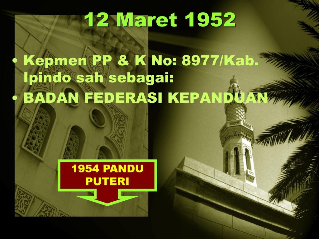 12 Maret 1952 Kepmen PP & K No: 8977/Kab. Ipindo sah sebagai: