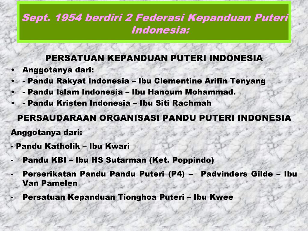 Sept berdiri 2 Federasi Kepanduan Puteri Indonesia: