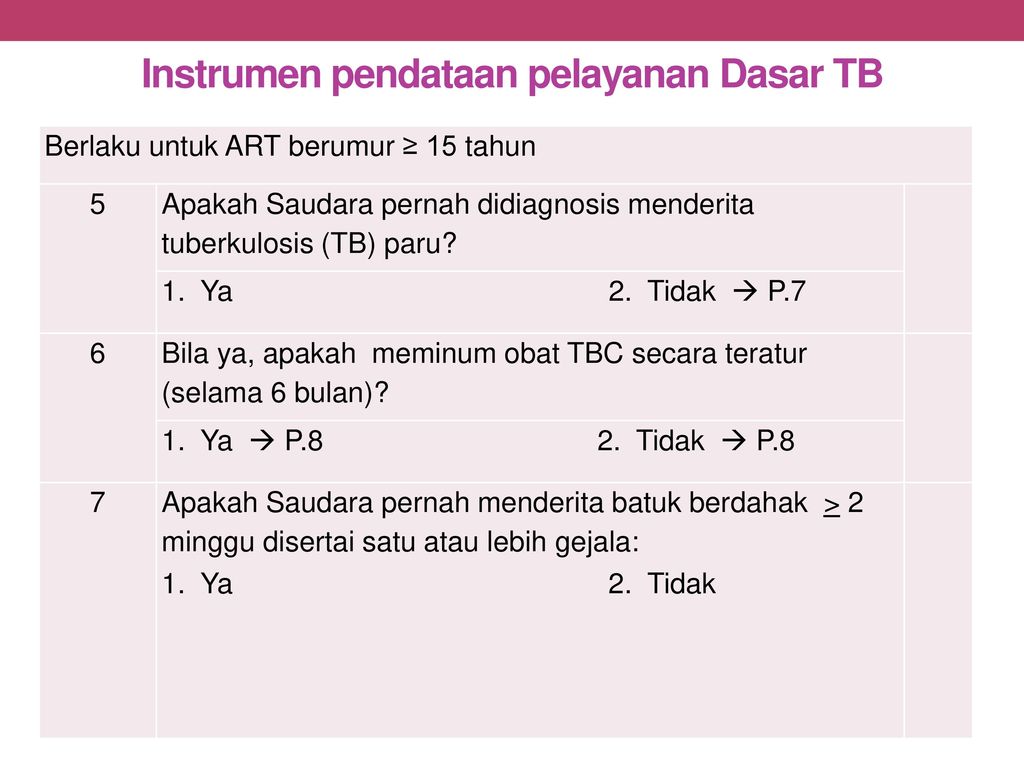 Instrumen pendataan pelayanan Dasar TB