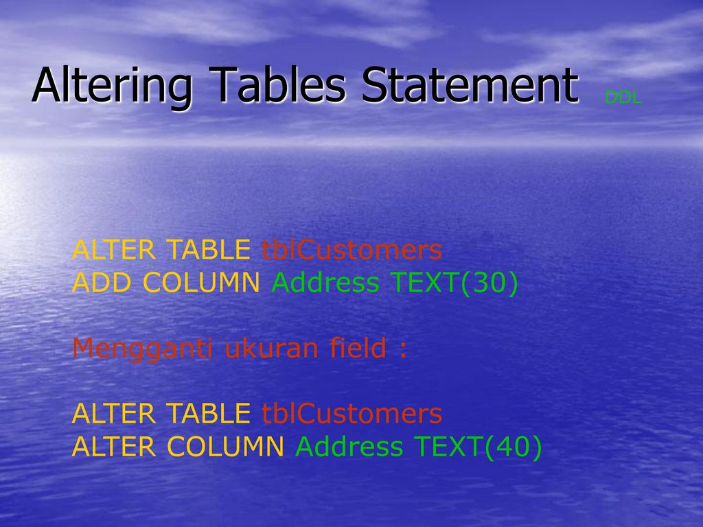 Alter table alter column