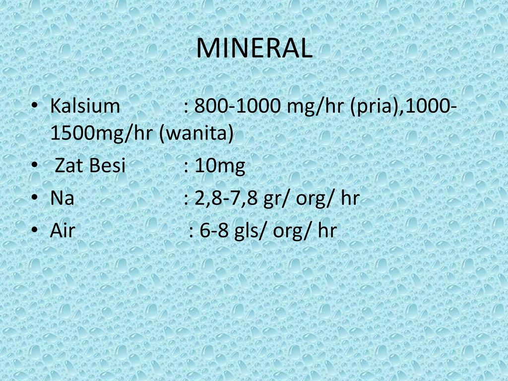 MINERAL Kalsium : mg/hr (pria), mg/hr (wanita)