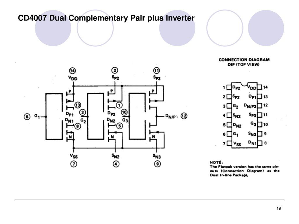 CD4007 Dual Complementary Pair plus Inverter.