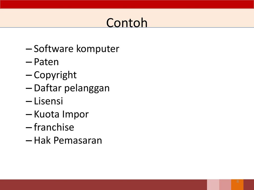 Contoh Software komputer Paten Copyright Daftar pelanggan Lisensi