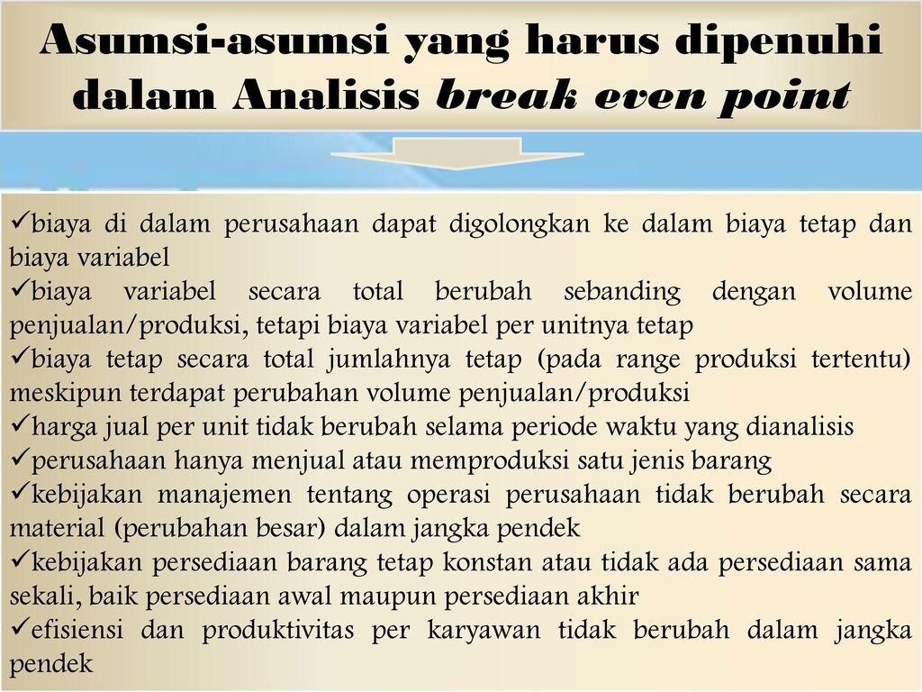 Asumsi-asumsi yang harus dipenuhi dalam Analisis break even point