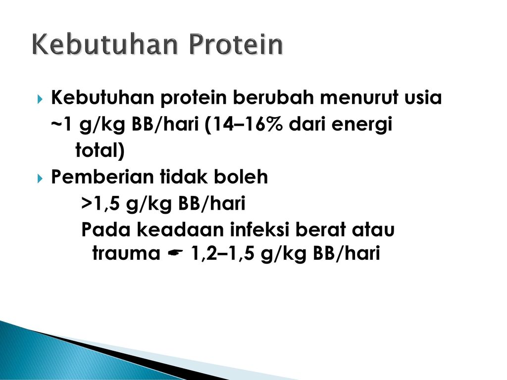 Kebutuhan Protein Kebutuhan protein berubah menurut usia