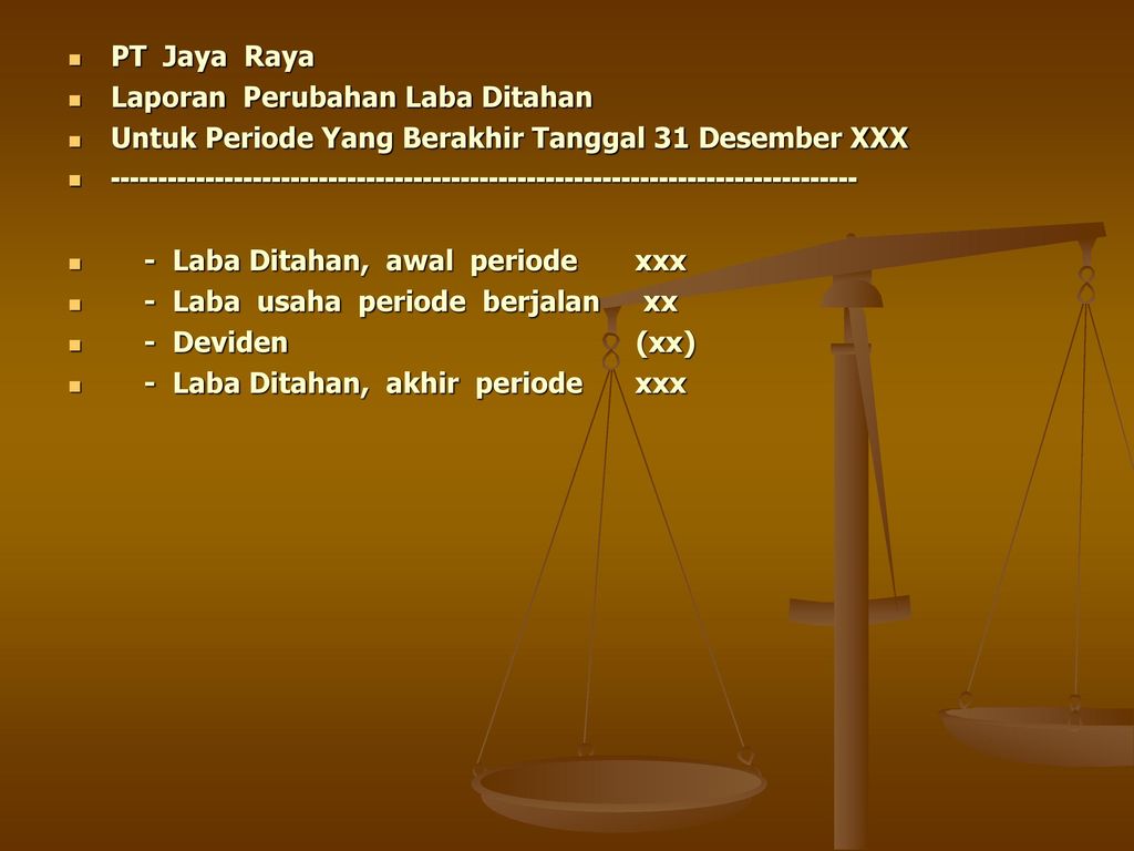 PT Jaya Raya Laporan Perubahan Laba Ditahan. Untuk Periode Yang Berakhir Tanggal 31 Desember XXX.