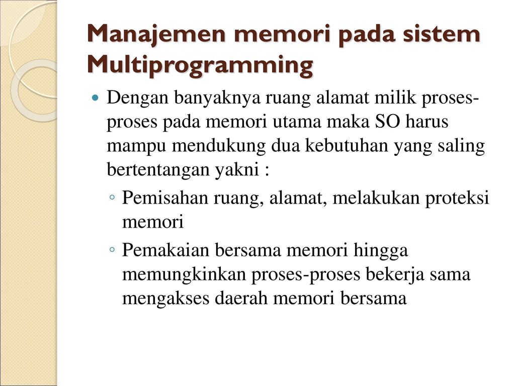 Manajemen memori pada sistem Multiprogramming