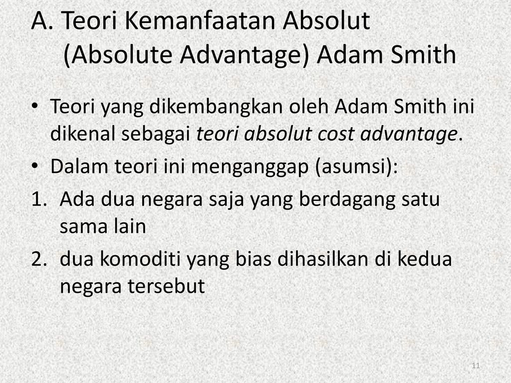 A. Teori Kemanfaatan Absolut (Absolute Advantage) Adam Smith