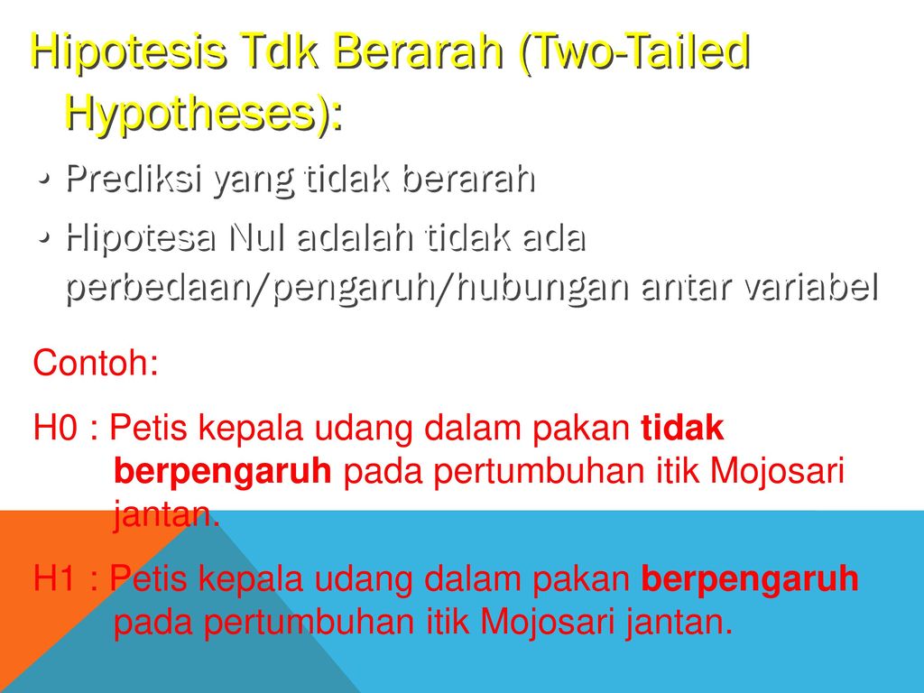 Hipotesis Tdk Berarah (Two-Tailed Hypotheses):