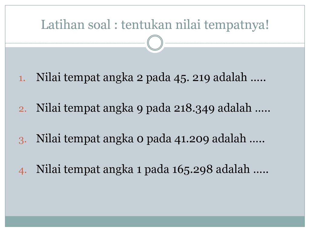 Contoh Soal Matematika Nilai Tempat - Mata Pelajaran