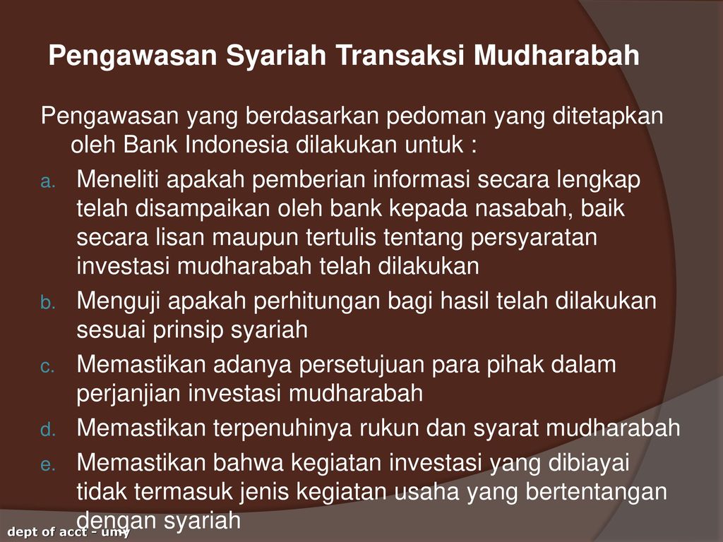 Pengawasan Syariah Transaksi Mudharabah