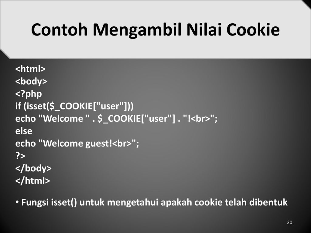 Isset php. If (isset. Cookie user