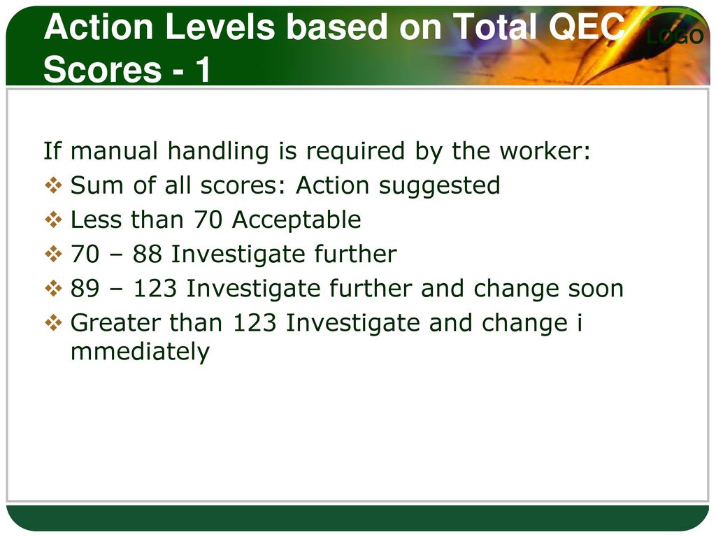 Action Levels based on Total QEC Scores - 1