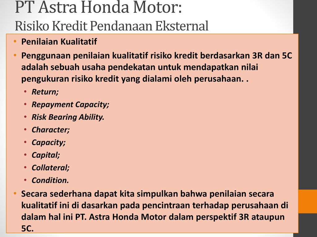 PT Astra Honda Motor: Risiko Kredit Pendanaan Eksternal