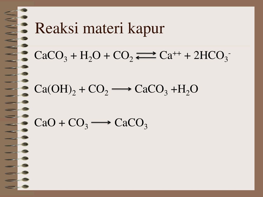 CaCO3 + H2O + CO2 Ca++ + 2HCO3- Ca(OH)2 + CO2 CaCO3 +H2O ...