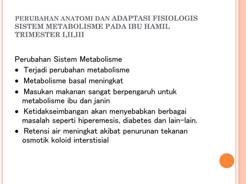 Perubahan Anatomi Dan Adaptasi Fisiologis Pada Ibu Hamil Trimester I Ii Iii Metabolisme Oleh Hanny Javirda Ib Ppt Download