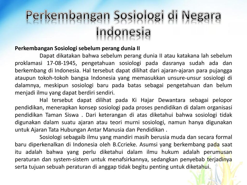 Perkembangan Sosiologi di Negara Indonesia