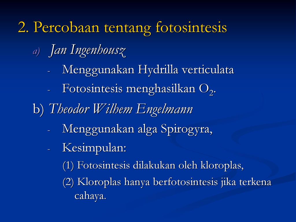 2. Percobaan tentang fotosintesis