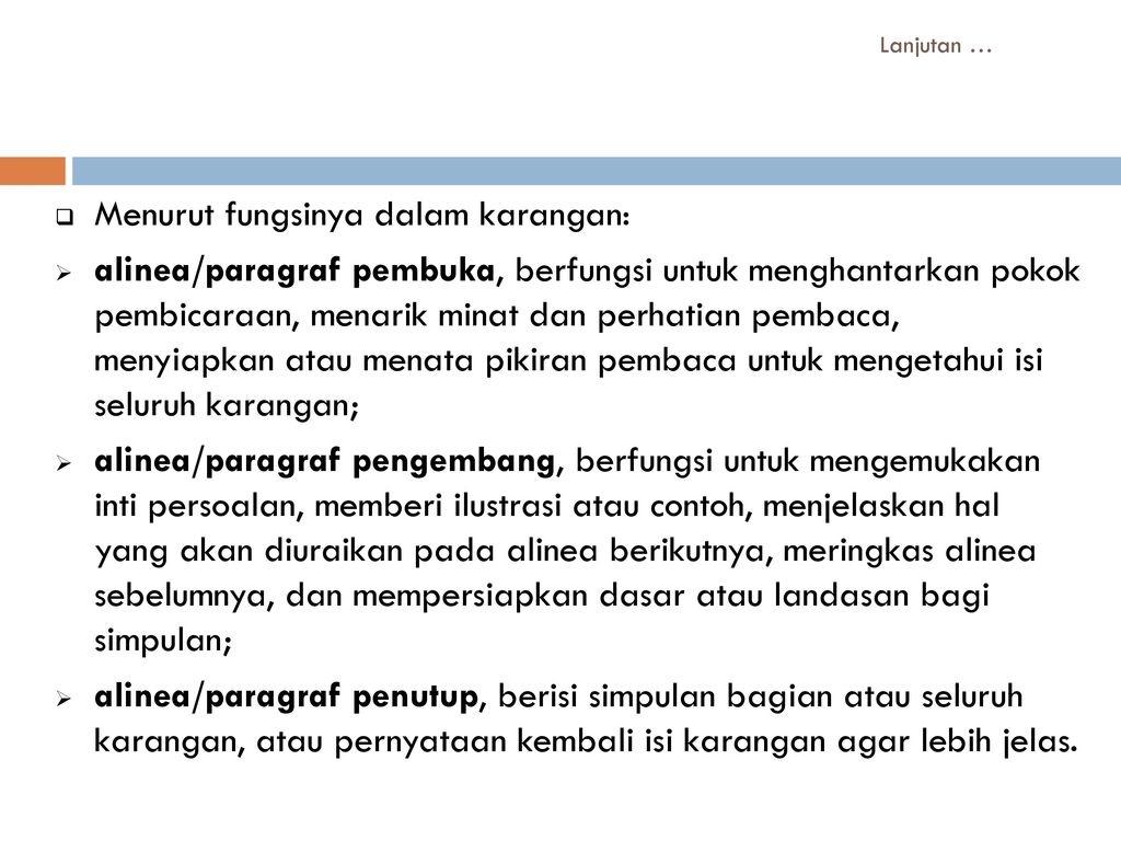 Jenis Paragraf Menurut Fungsinya Dalam Karangan