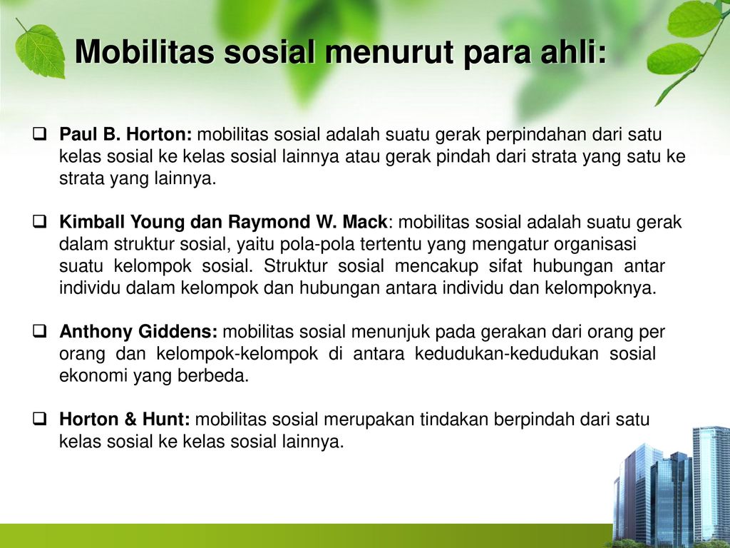 Mobilitas sosial menurut para ahli: