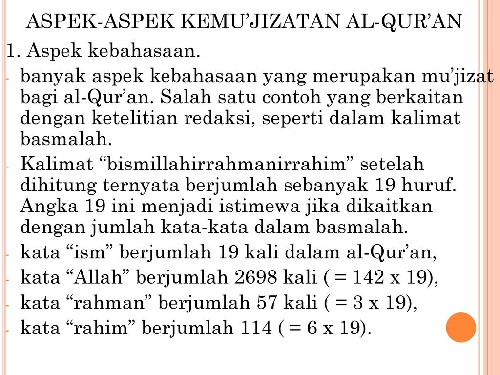 Nilai Dan Aspek KEMU’JIZATAN AL-QUR’AN - Ppt Download