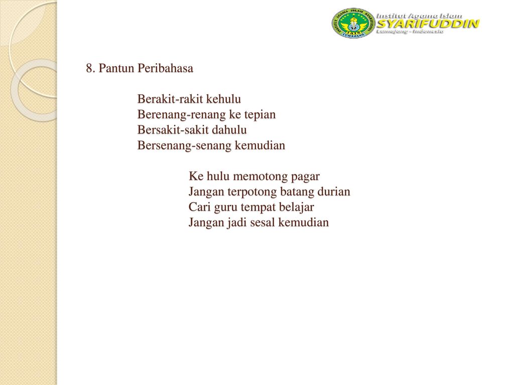 Rika Fausiyah Bahasa Indonesia Mi Materi Pantun Ppt Download