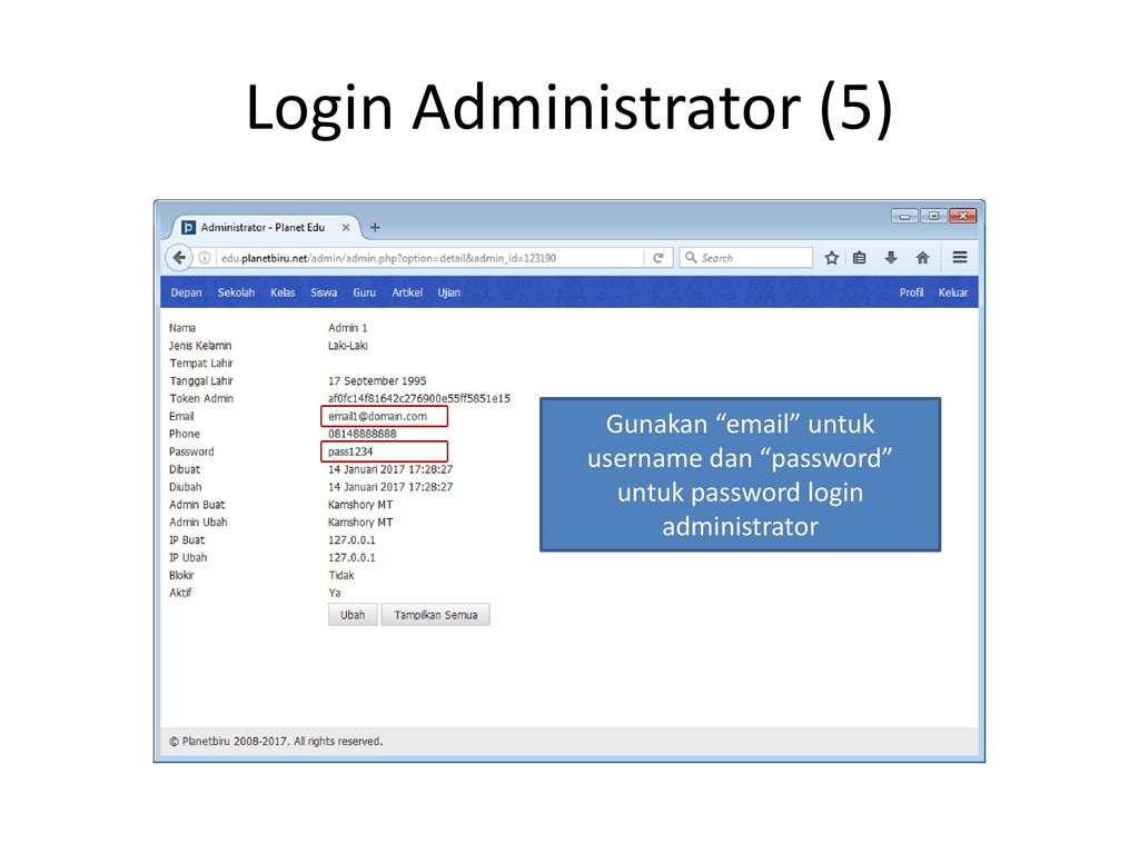 Administrator login