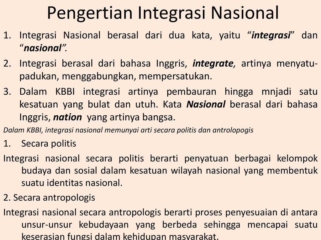 Pengertian integrasi menurut kamus besar bahasa indonesia yang paling tepat adalah