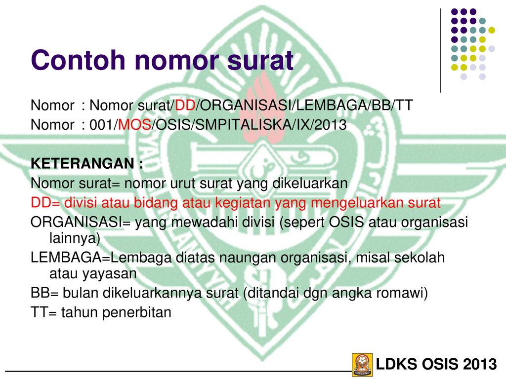 Contoh nomor surat LDKS OSIS 2013