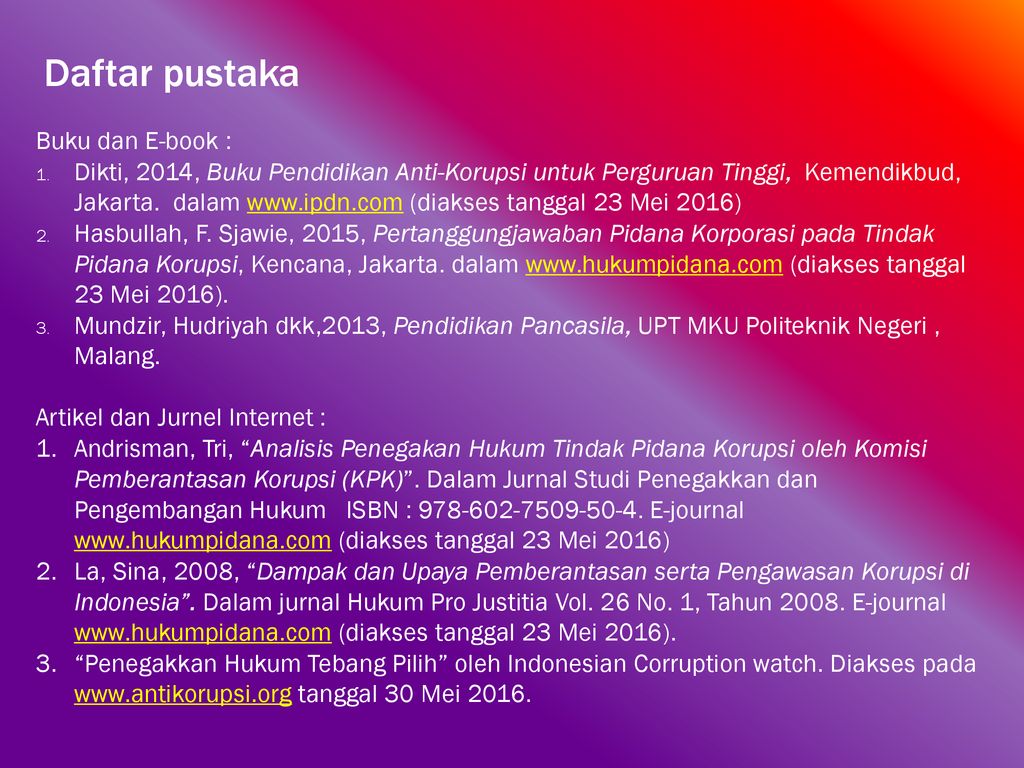 TINDAK PIDANA KORUPSI DALAM PERPEKTIF PANCASILA - Ppt Download