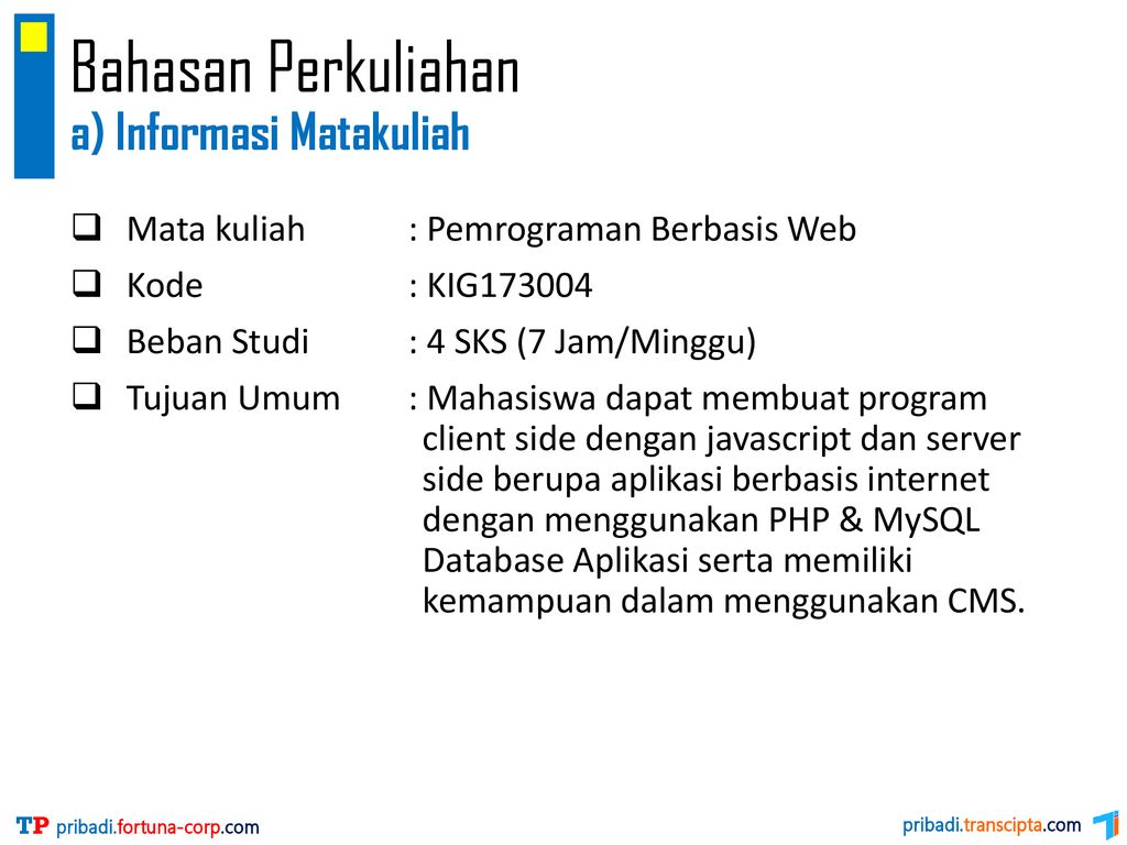 PEMROGRAMAN WEB 00. Satuan Acara Perkuliahan (SAP) - Ppt Download