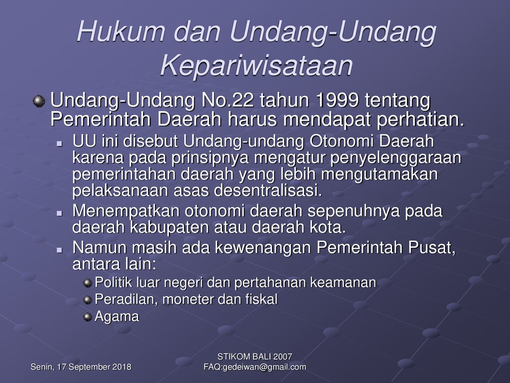 Bagian 4 Hukum Dan Undang-Undang Kepariwisataan - Ppt Download