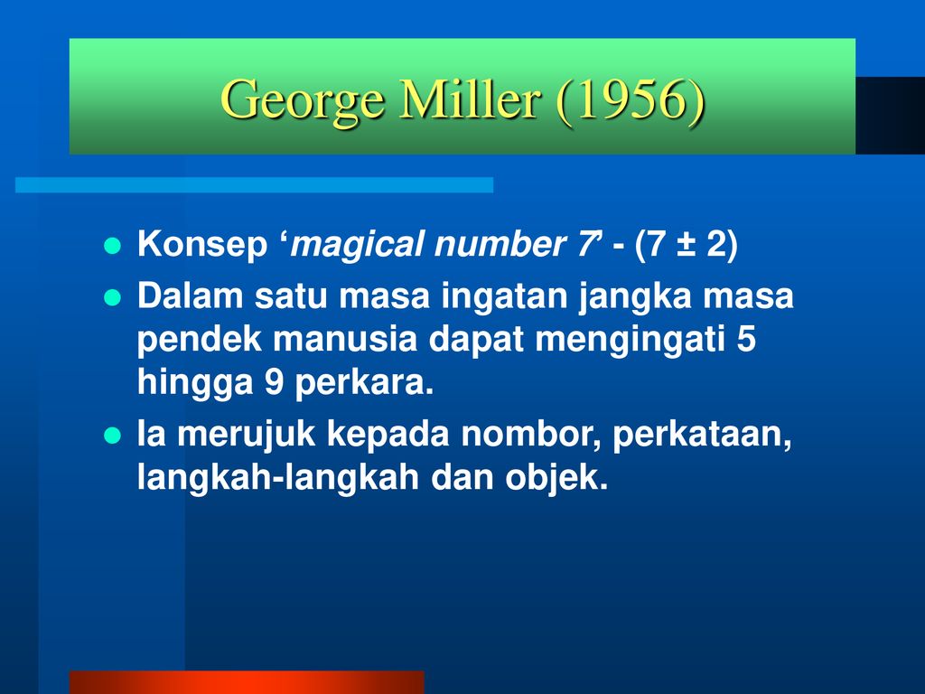 George Miller (1956) Konsep ‘magical number 7’ - (7 ± 2)