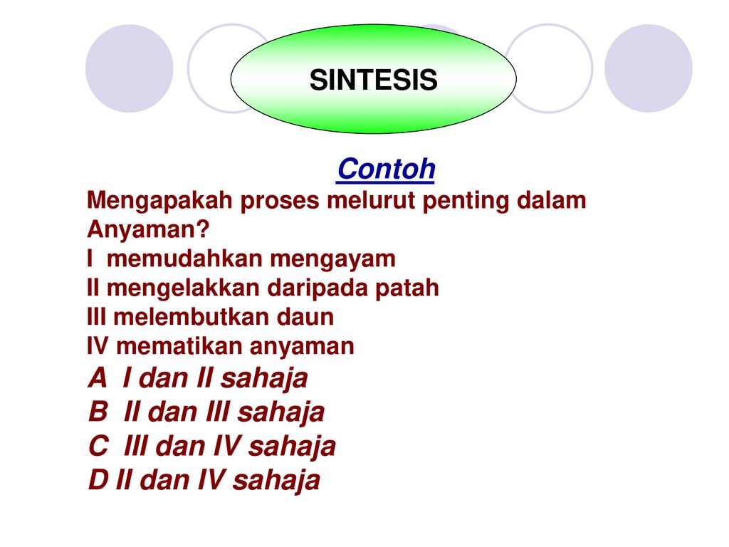 SINTESIS Contoh A I dan II sahaja B II dan III sahaja