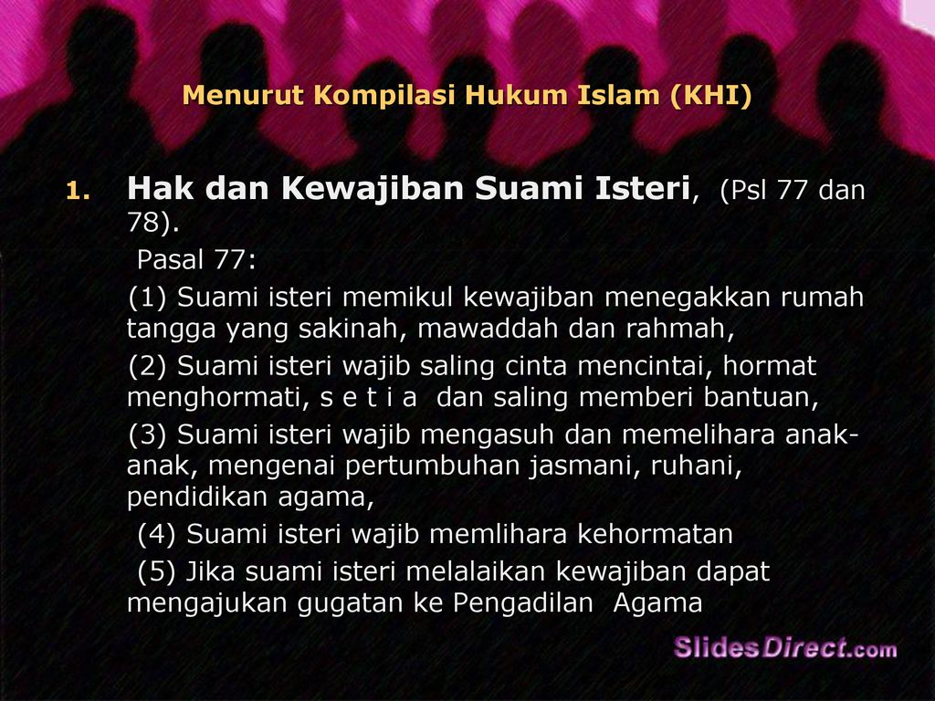 HAK DAN KEWAJIBAN SUAMI ISTERI DALAM PERKAWINAN MENURUT HUKUM ISLAM, UU ...