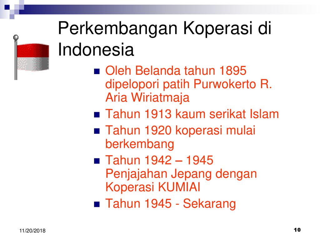 Koperasi di indonesia dipelopori oleh r.aria wiriatmadja yang mendirikan koperasi